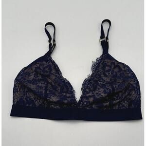 Secret Possessions Bralette Womens Medium Navy Blue Lace Lined Adjustable Straps